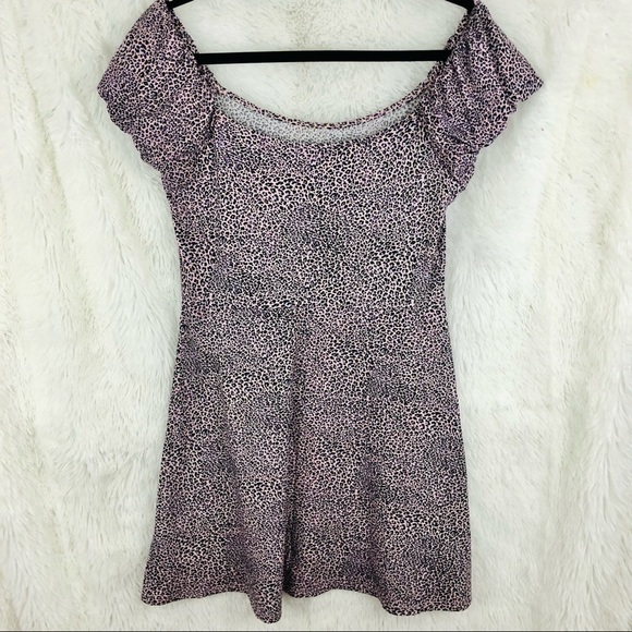 Wild Fable purple pink leopard print dress womens size medium and large rouched - Picture 7 of 7